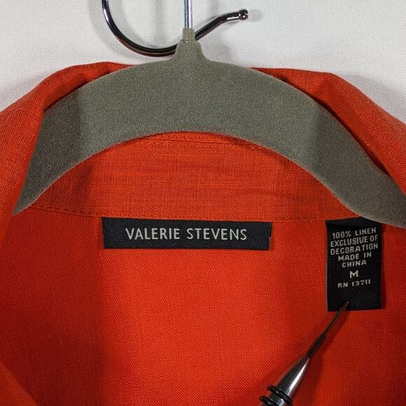 Valerie Stevens Red Linen Shirt M Embroidered Button Up Blouse 100% Linen - Picture 10 of 12